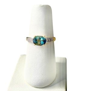 14K Green Labradorite and Diamond Ring